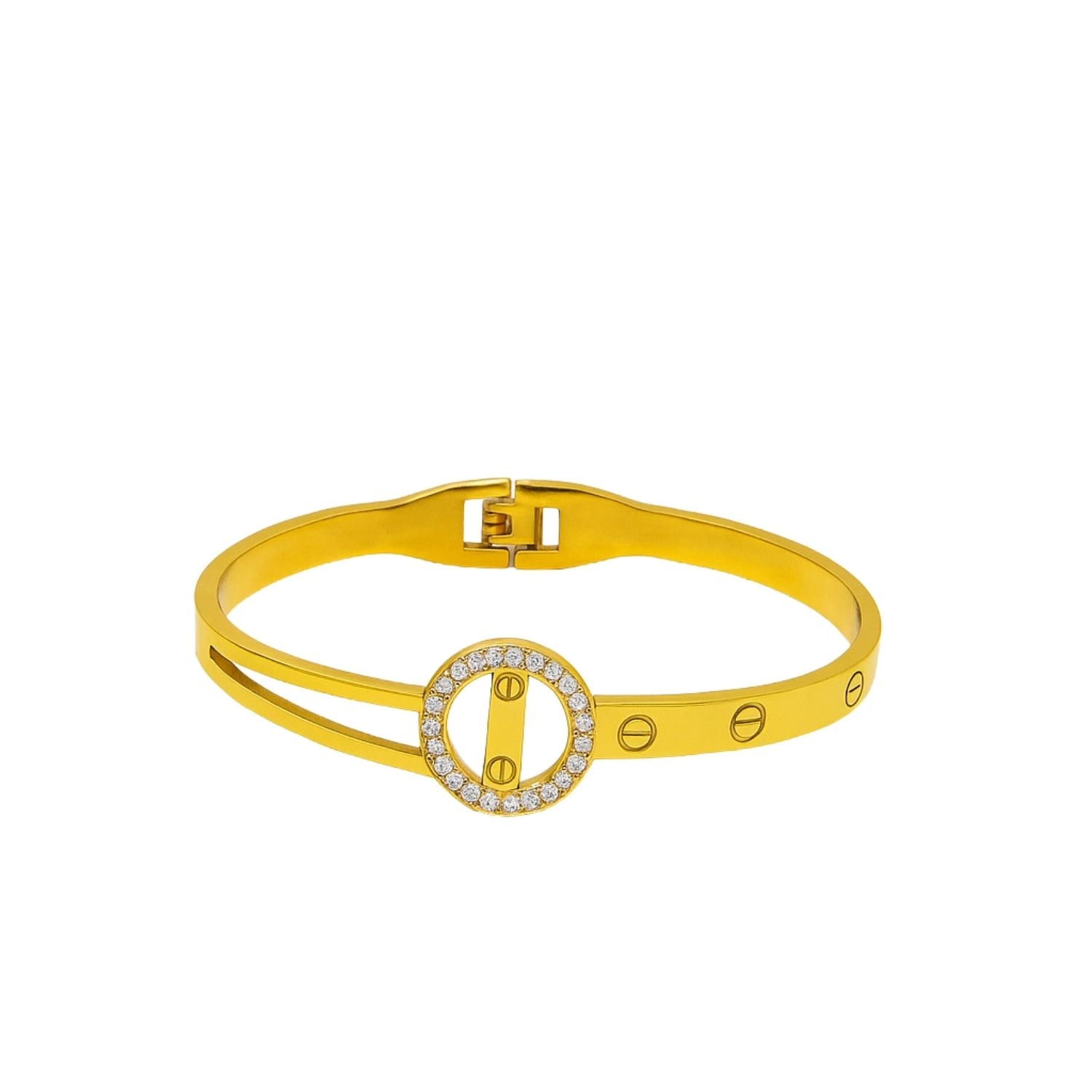 Gold Designer Screw Motif Bangle Bracelet – Sleek Modern Jewelry for Women & Girls