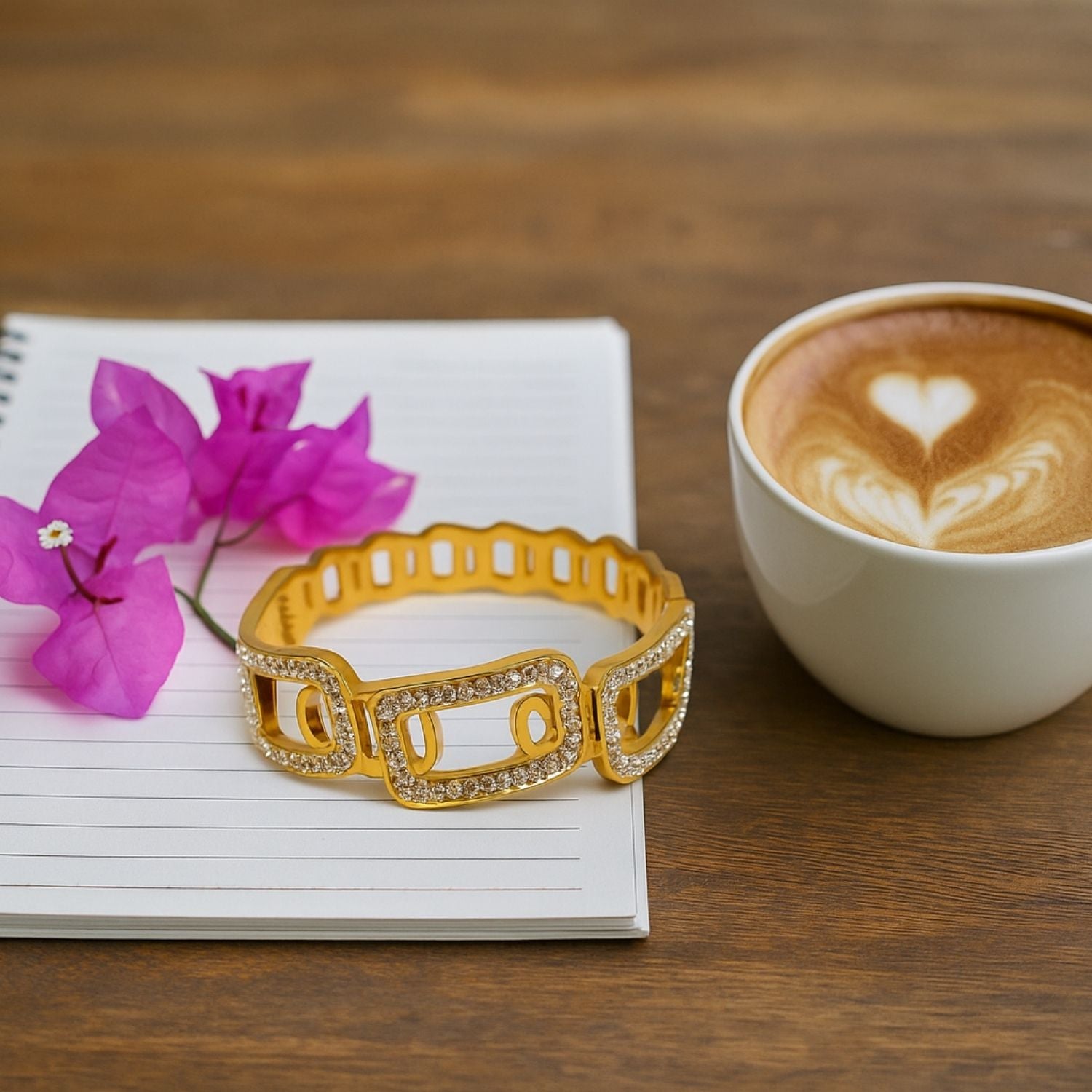 Bold Gold Geometric Crystal Bracelet – Statement Cutout Bangle for Women & Girls