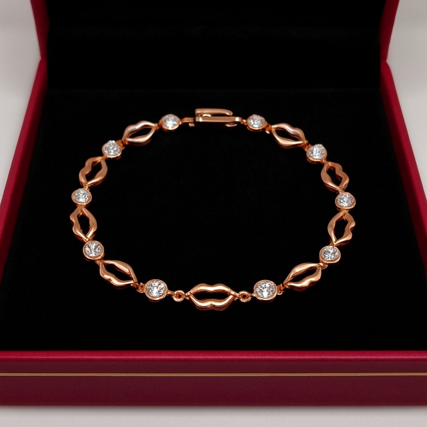 Rose Gold Floral Link Bracelet – Delicate Crystal Bracelet for Women & Girls