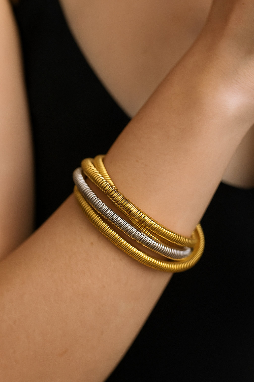 Convertible Dual-Tone Bracelet Necklace – Flexible Gold & Silver Coil Jewelry for Women & Girls