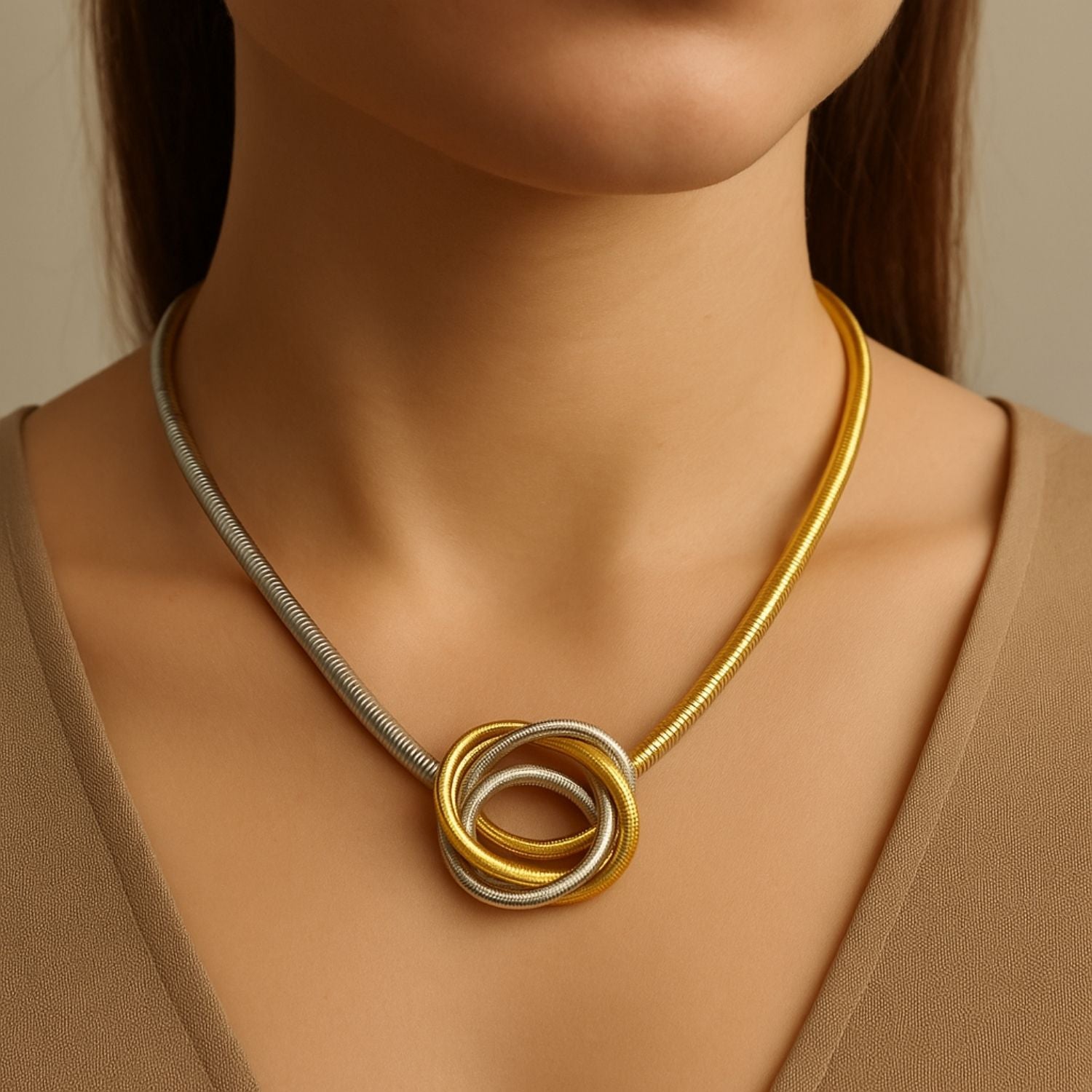 Convertible Dual-Tone Bracelet Necklace – Flexible Gold & Silver Coil Jewelry for Women & Girls