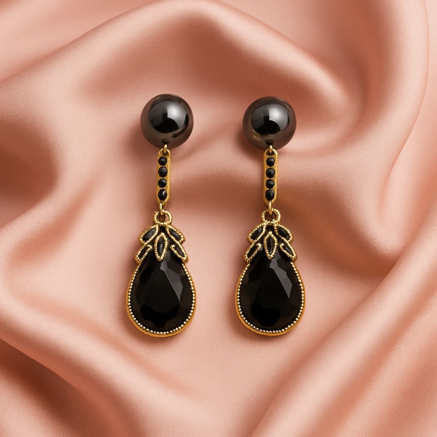 Golden Drop Earrings with Orange Stone – Elegant Festive Earrings for Women & Girls