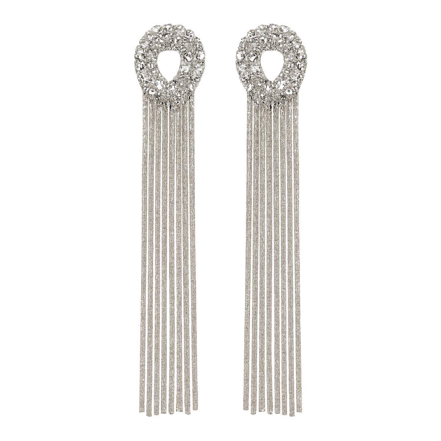Premium Silver Long Tassel Earrings with Crystal Stud – Glam Party Wear for Women & Girls