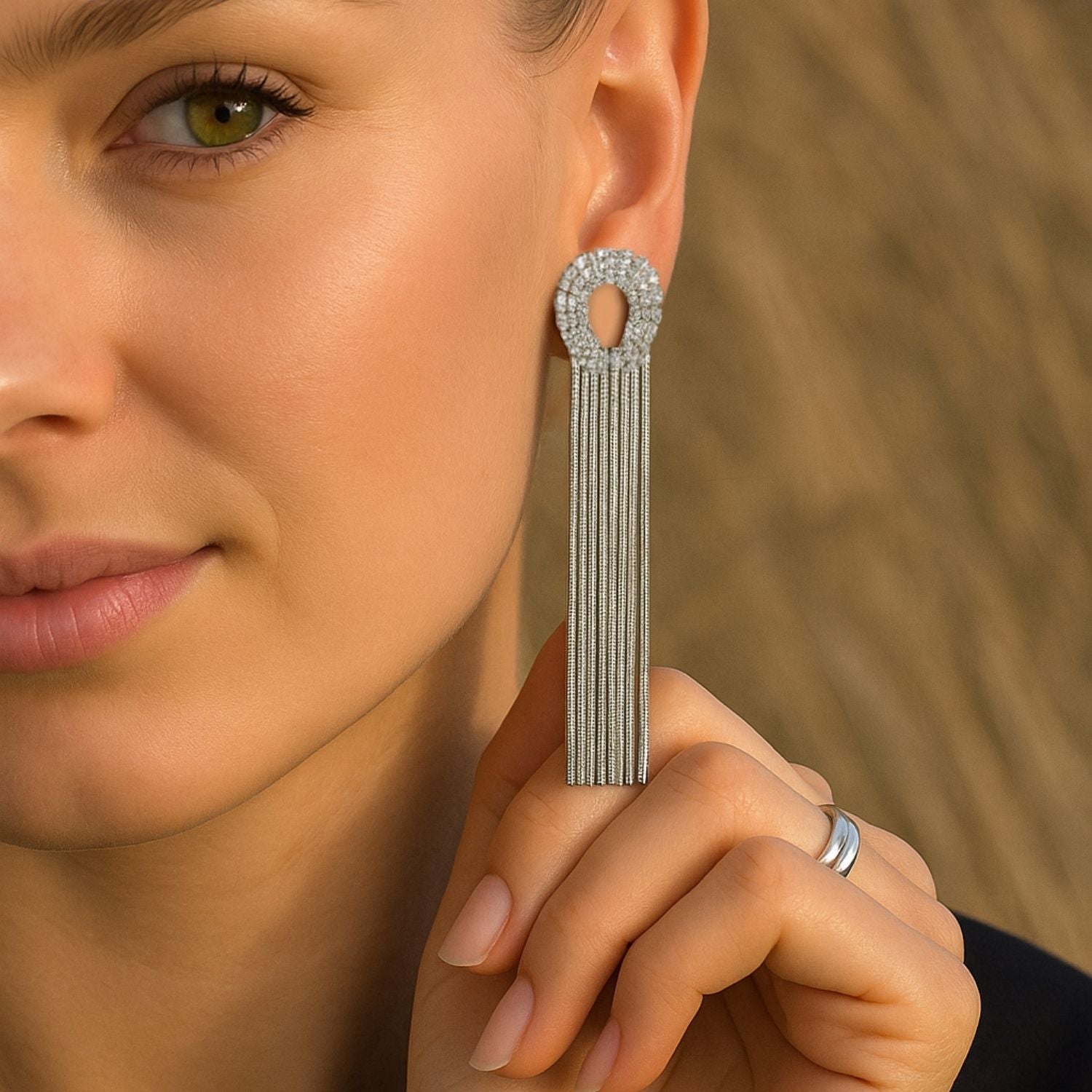 Premium Silver Long Tassel Earrings with Crystal Stud – Glam Party Wear for Women & Girls
