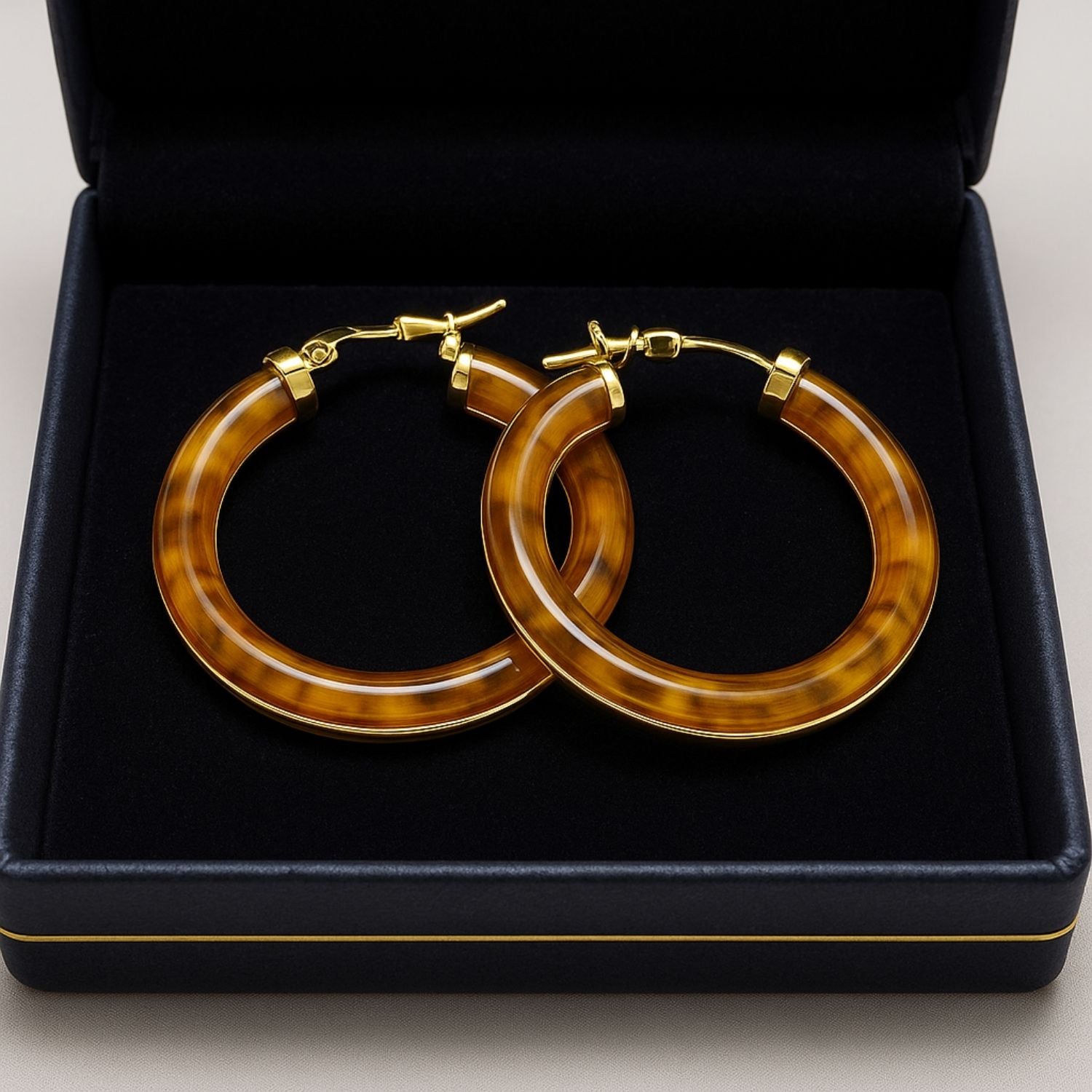 Glossy Amber Resin Gold Hoop Earrings – Bold Round Statement Hoops for Women & Girls