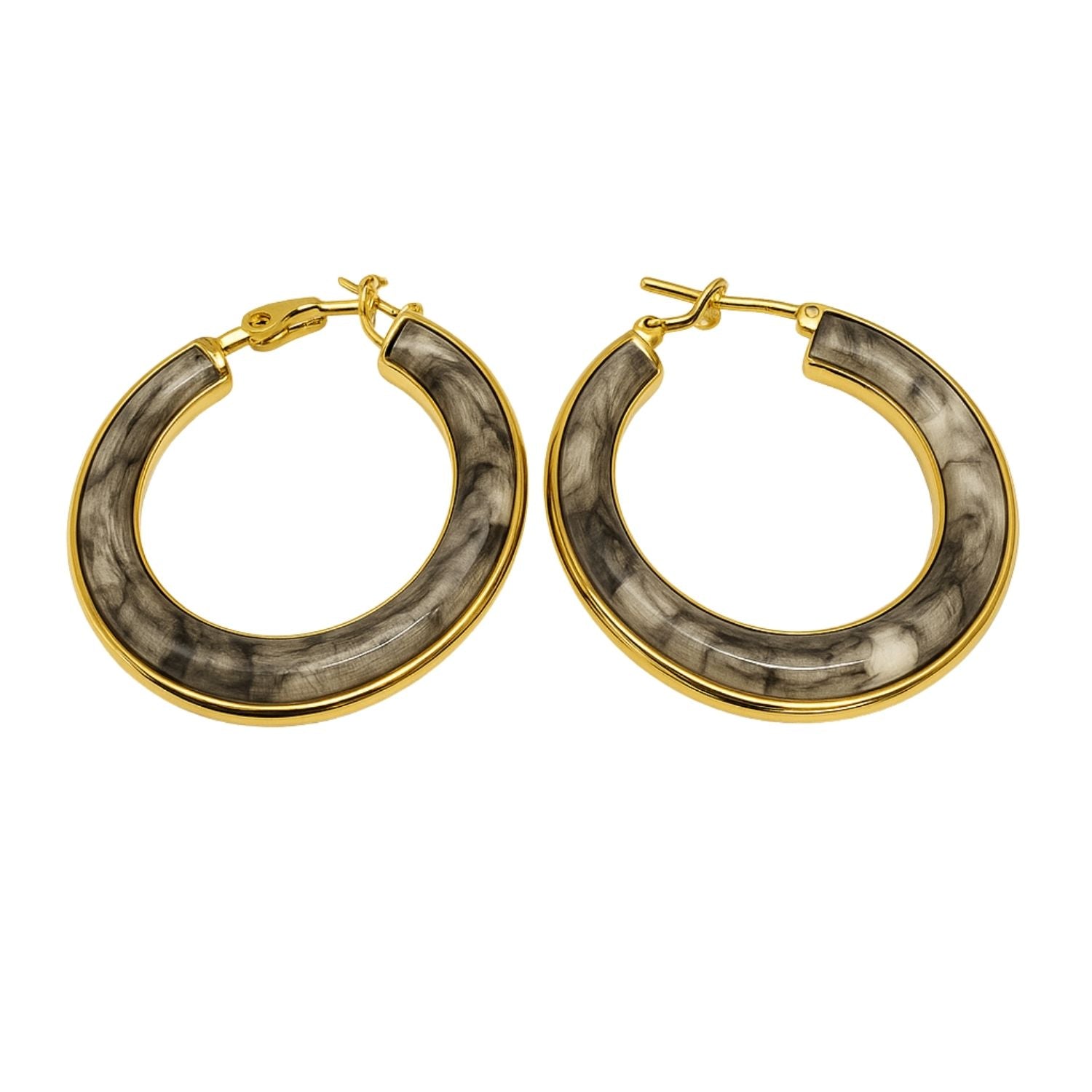 Glossy Amber Resin Gold Hoop Earrings – Bold Round Statement Hoops for Women & Girls
