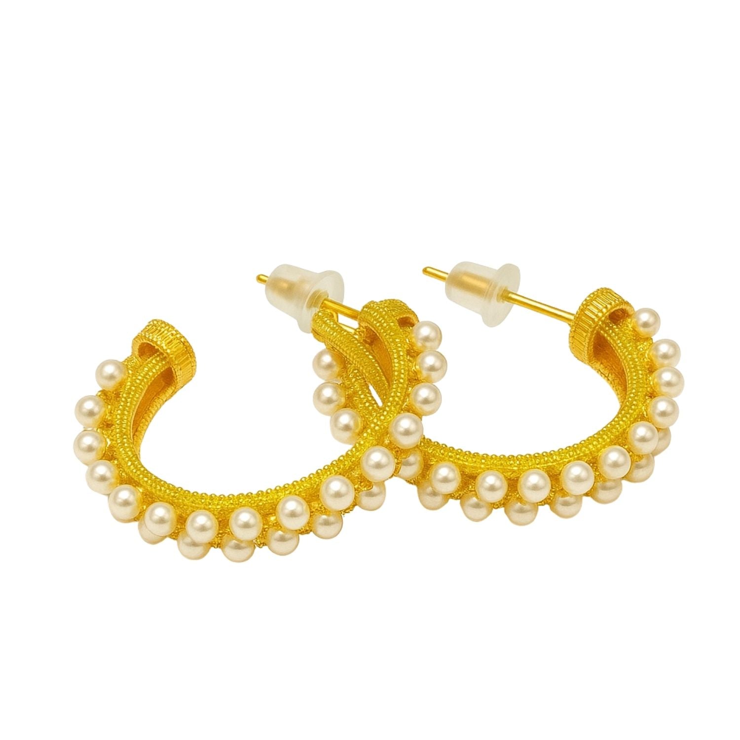 Gold-Plated Pearl Hoop Earrings – Ethnic Traditional Half-Hoops for Women & Girls