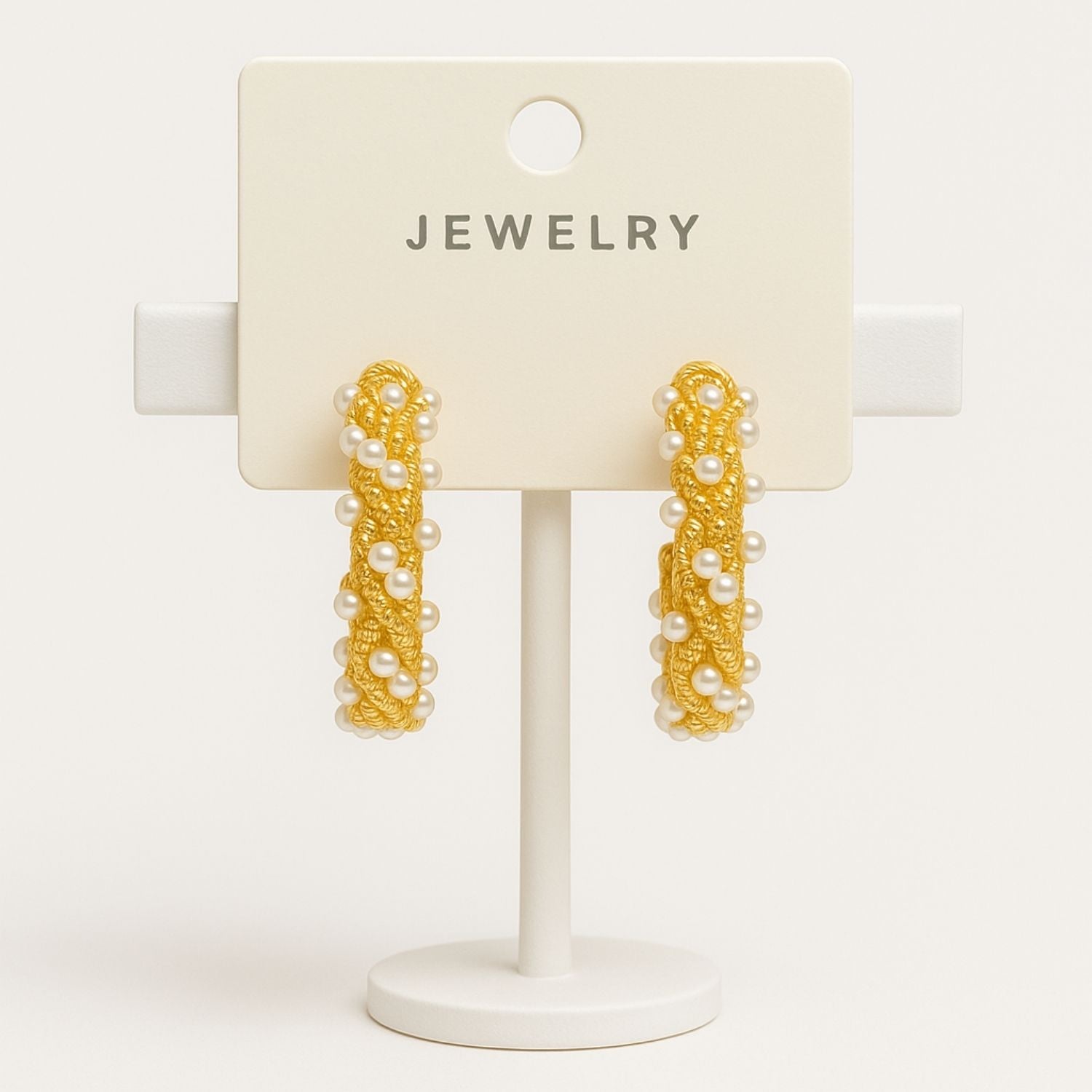 Gold-Plated Pearl Hoop Earrings – Ethnic Traditional Half-Hoops for Women & Girls