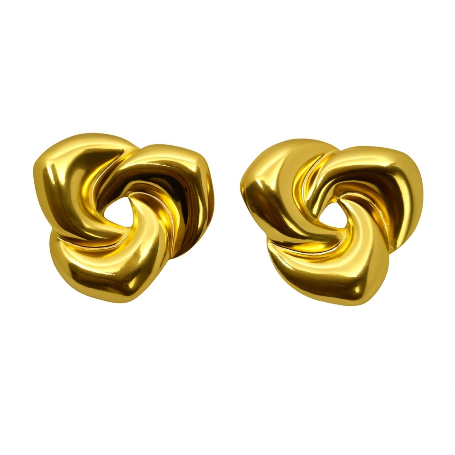 Women’s Molten Swirl Rosette Stud Earrings – Gold-Tone Sculptural Flower Knot, Lightweight Statement Studs for Daily, Party & Festive Wear