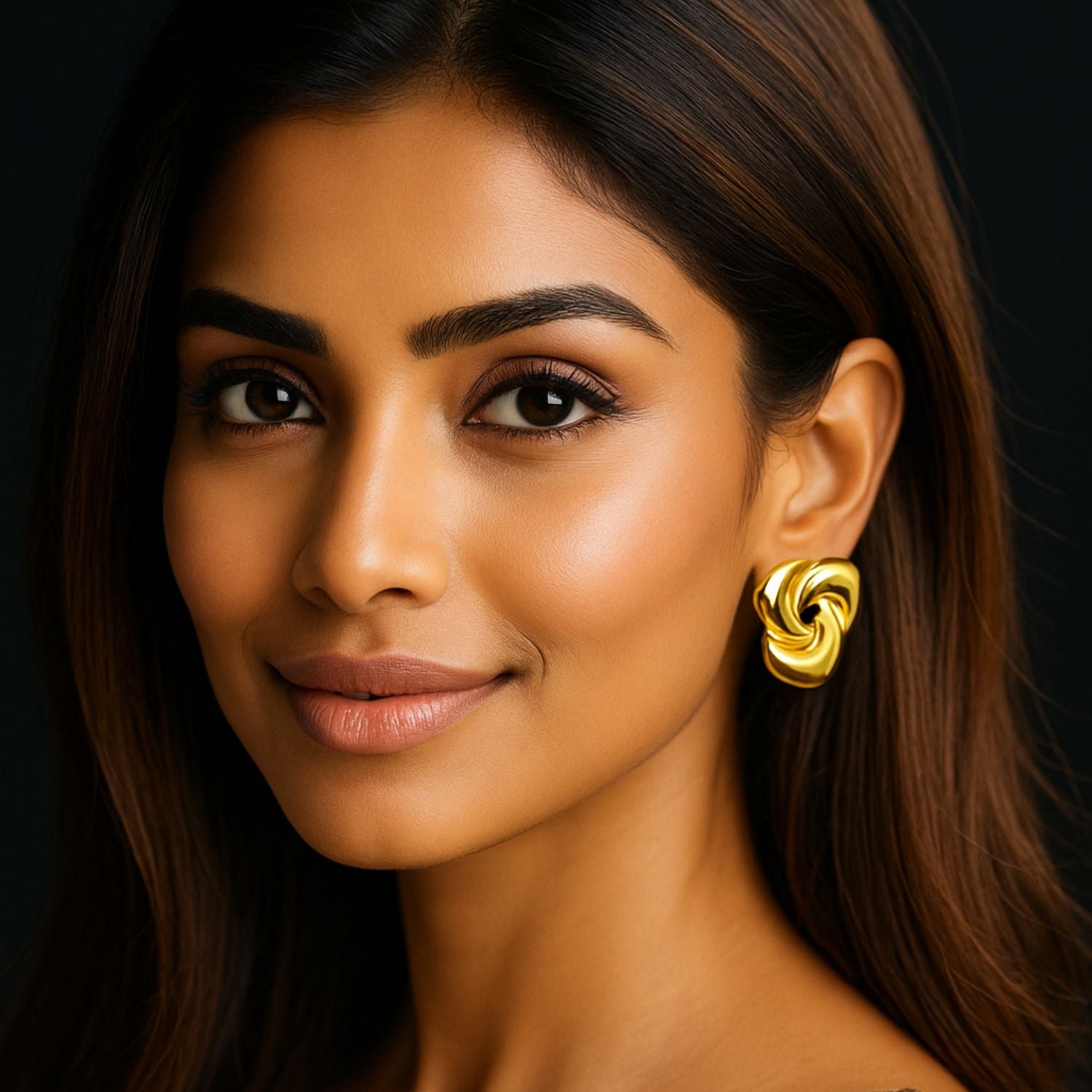 Women’s Molten Swirl Rosette Stud Earrings – Gold-Tone Sculptural Flower Knot, Lightweight Statement Studs for Daily, Party & Festive Wear