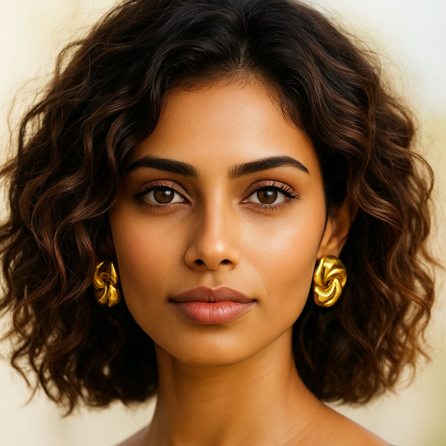 Women’s Molten Swirl Rosette Stud Earrings – Gold-Tone Sculptural Flower Knot, Lightweight Statement Studs for Daily, Party & Festive Wear