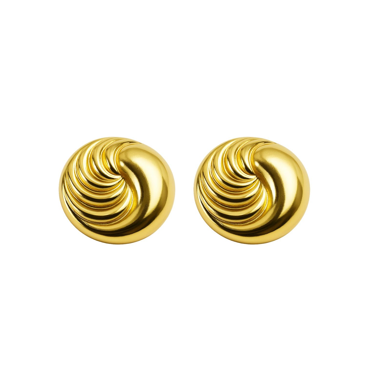 Women’s Round Molten Swirl Disc Stud Earrings – Gold-Tone Sculptural Dome, Lightweight Statement Studs with Push-Back for Daily & Party Wear (Pair)