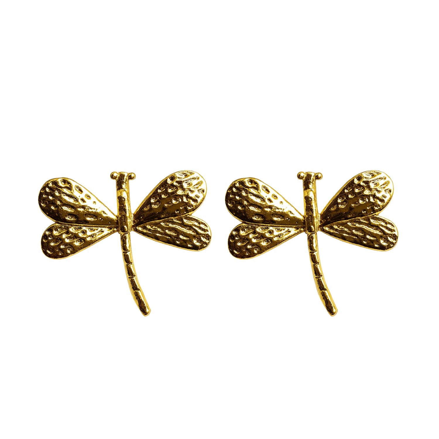 Women’s Textured Dragonfly Stud Earrings – Gold-Tone Wing Detail, Lightweight Statement Studs with Push-Back for Daily, Party & Festive Wear (Pair)