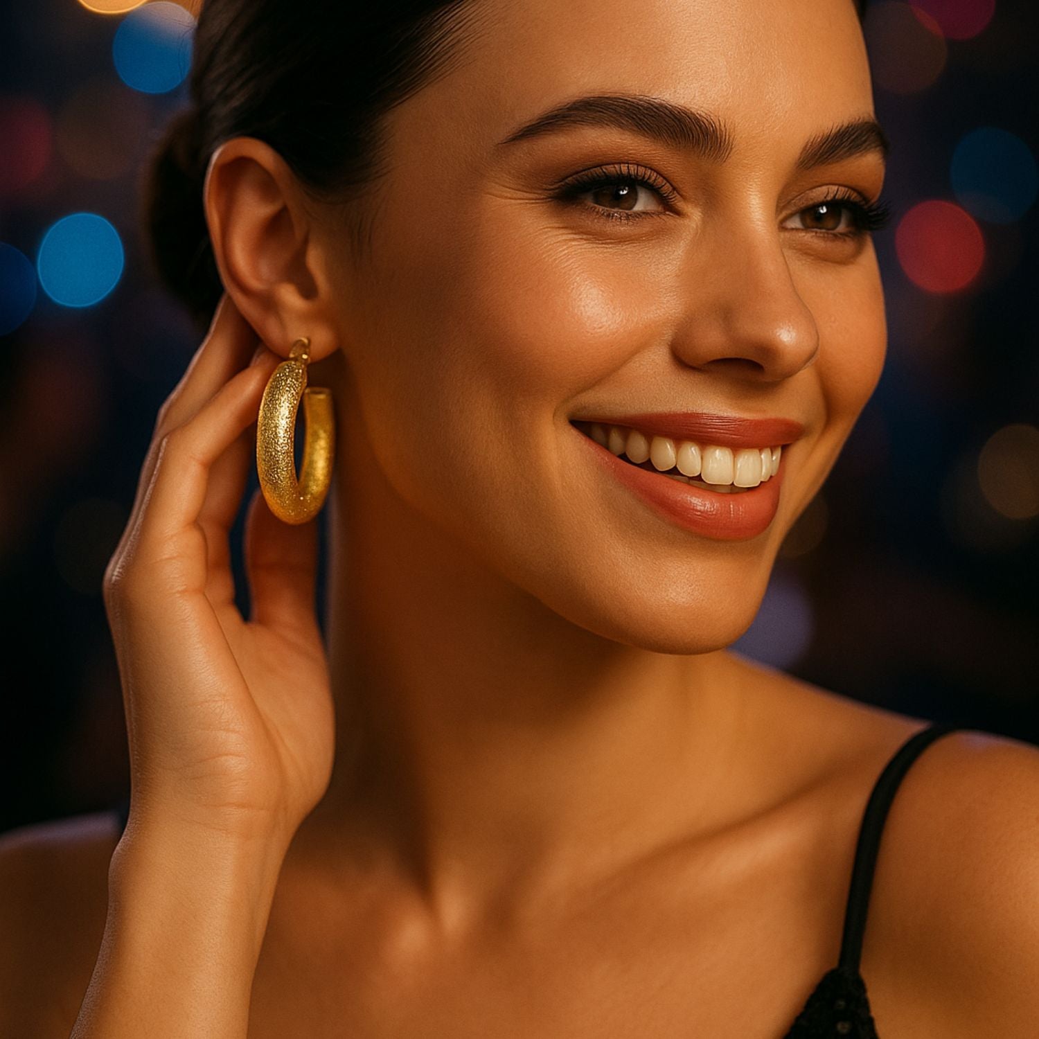Women’s Chunky Textured Hoop Earrings – Gold-Tone Puffy Hoops with Secure Latch-Back, Lightweight Statement Jewelry for Daily & Party Wear