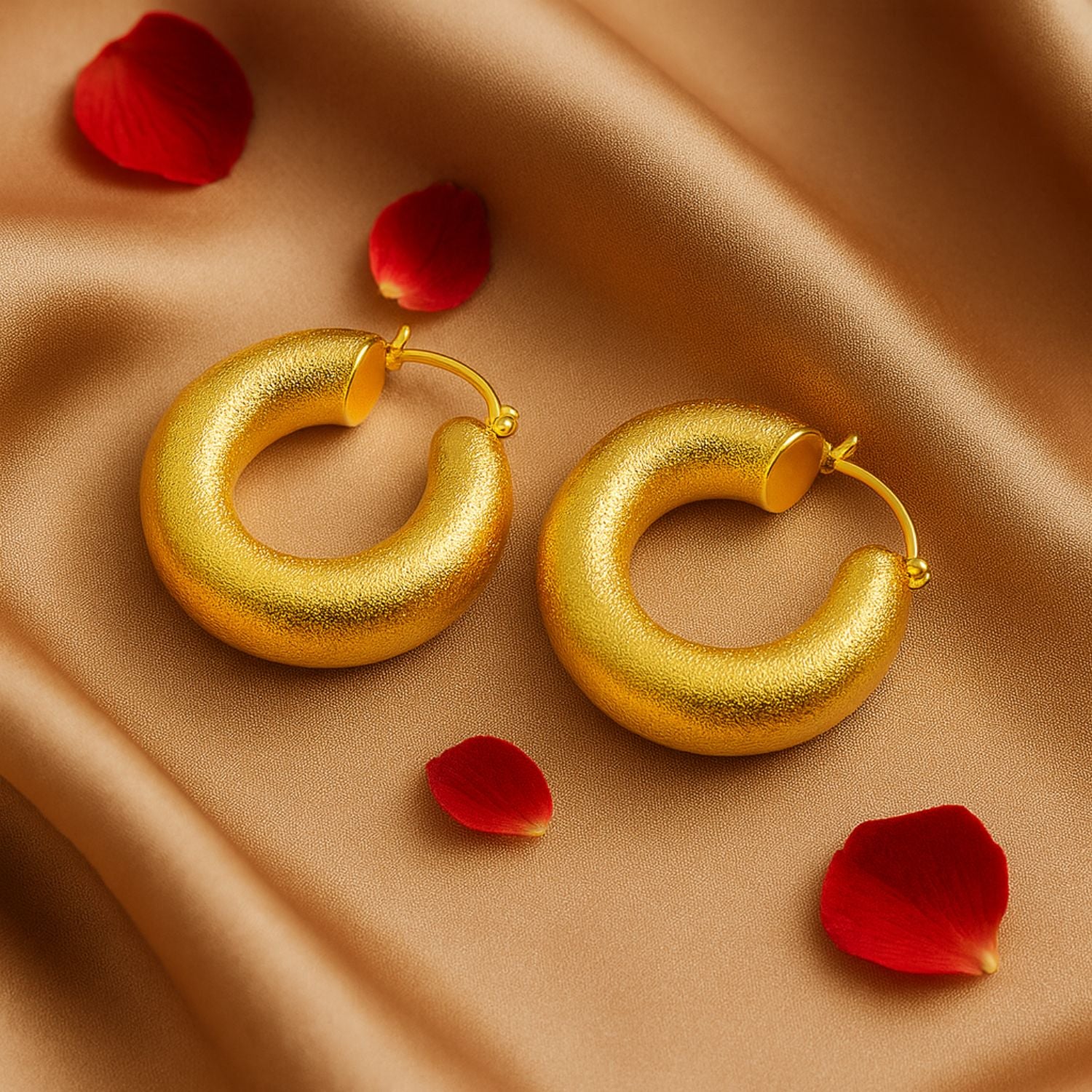 Women’s Chunky Textured Hoop Earrings – Gold-Tone Puffy Hoops with Secure Latch-Back, Lightweight Statement Jewelry for Daily & Party Wear