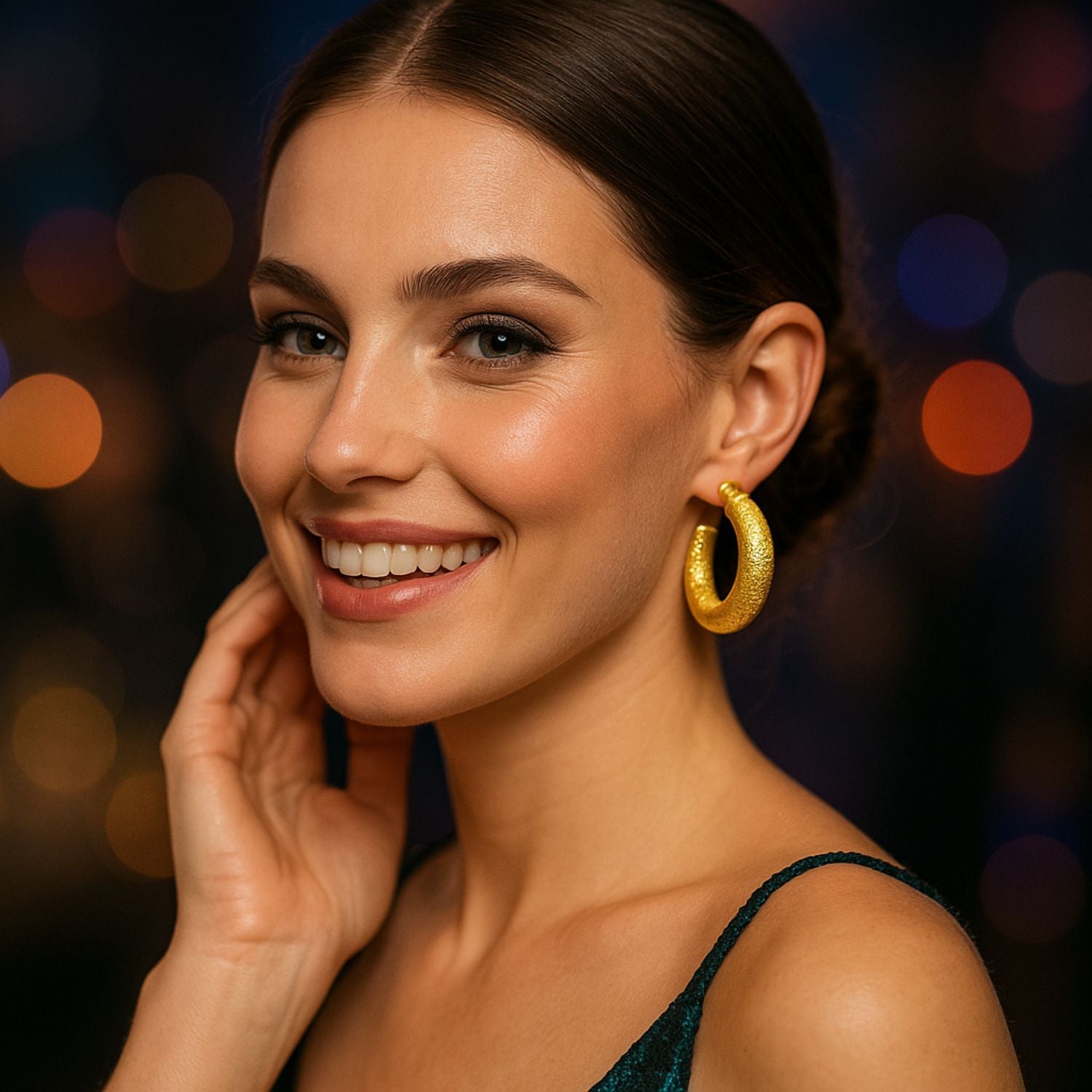 Women’s Chunky Textured Hoop Earrings – Gold-Tone Puffy Hoops with Secure Latch-Back, Lightweight Statement Jewelry for Daily & Party Wear