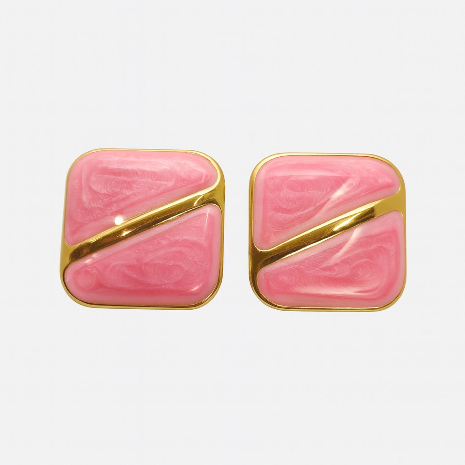 Women’s Enamel Square Stud Earrings – Mint Green & Gold-Tone Geometric Minimal Earrings, Lightweight Statement Studs for Daily, Party & Festive Wear