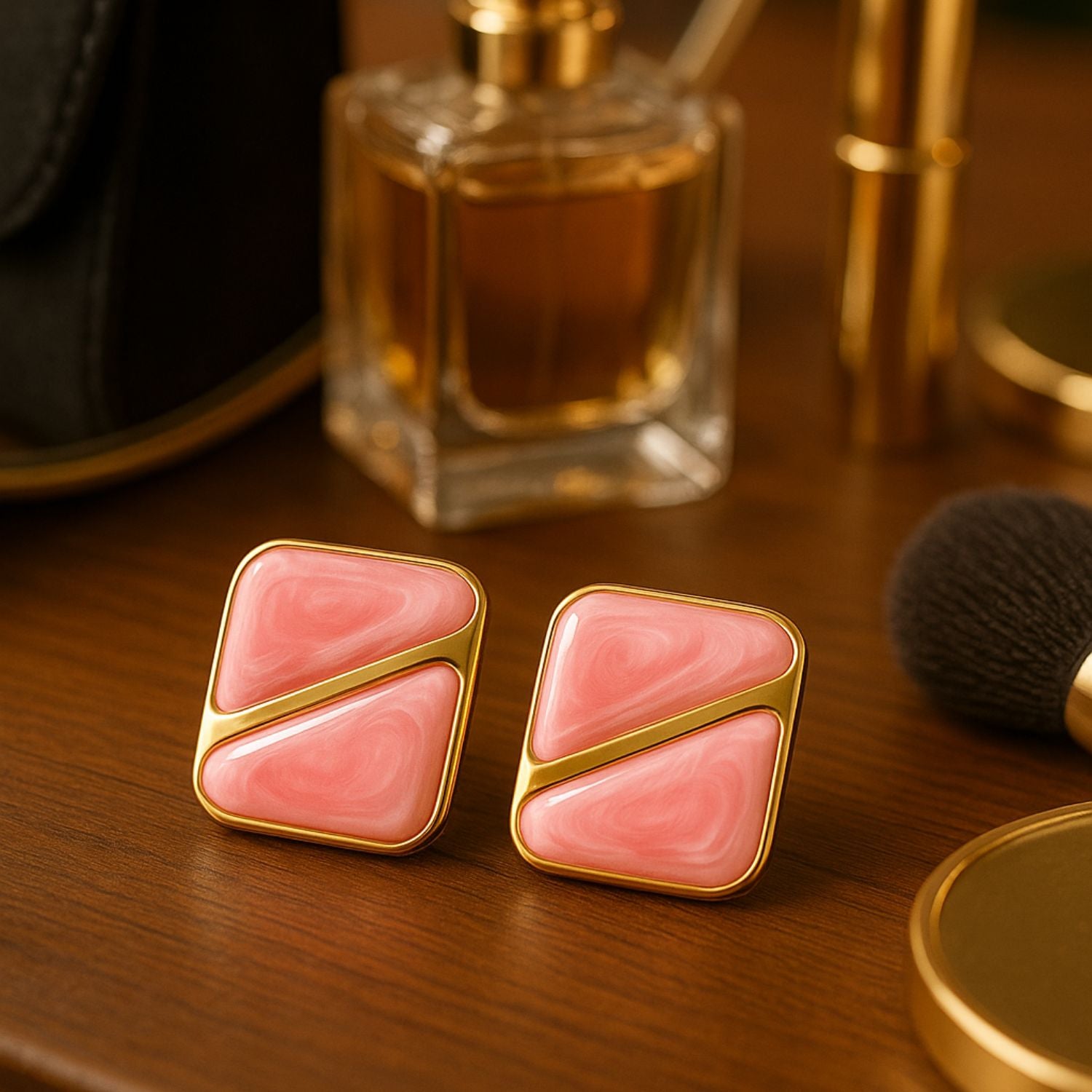 Women’s Enamel Square Stud Earrings – Mint Green & Gold-Tone Geometric Minimal Earrings, Lightweight Statement Studs for Daily, Party & Festive Wear