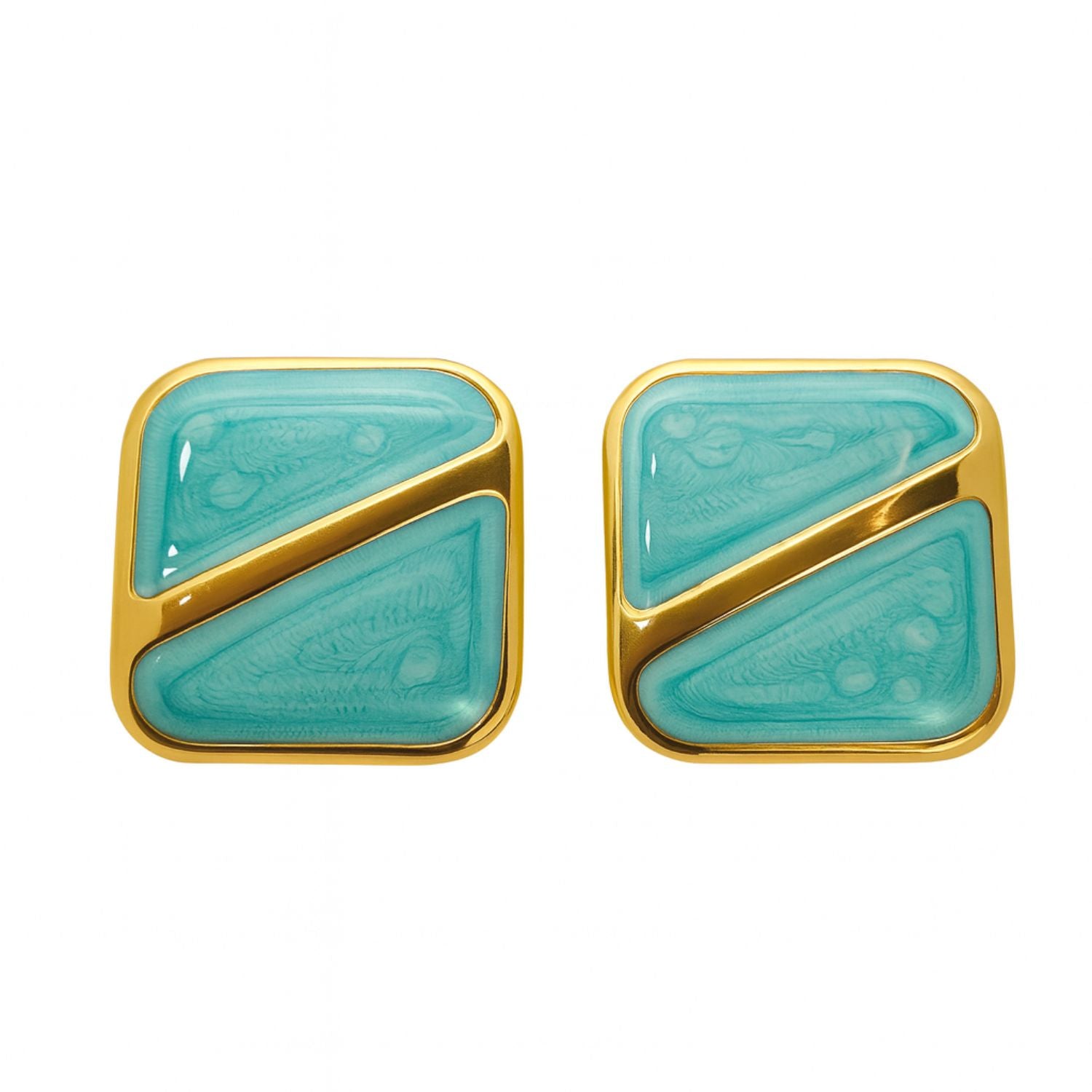 Women’s Enamel Square Stud Earrings – Mint Green & Gold-Tone Geometric Minimal Earrings, Lightweight Statement Studs for Daily, Party & Festive Wear