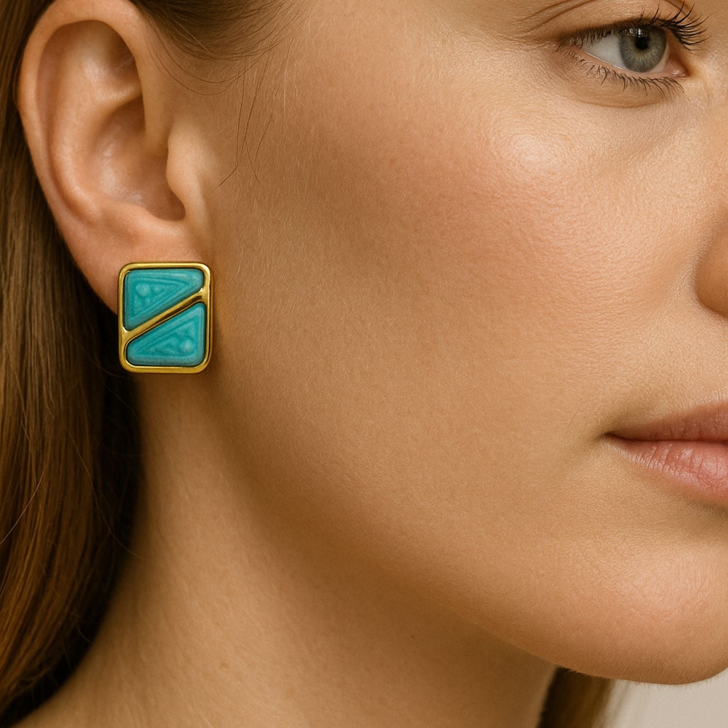 Women’s Enamel Square Stud Earrings – Mint Green & Gold-Tone Geometric Minimal Earrings, Lightweight Statement Studs for Daily, Party & Festive Wear