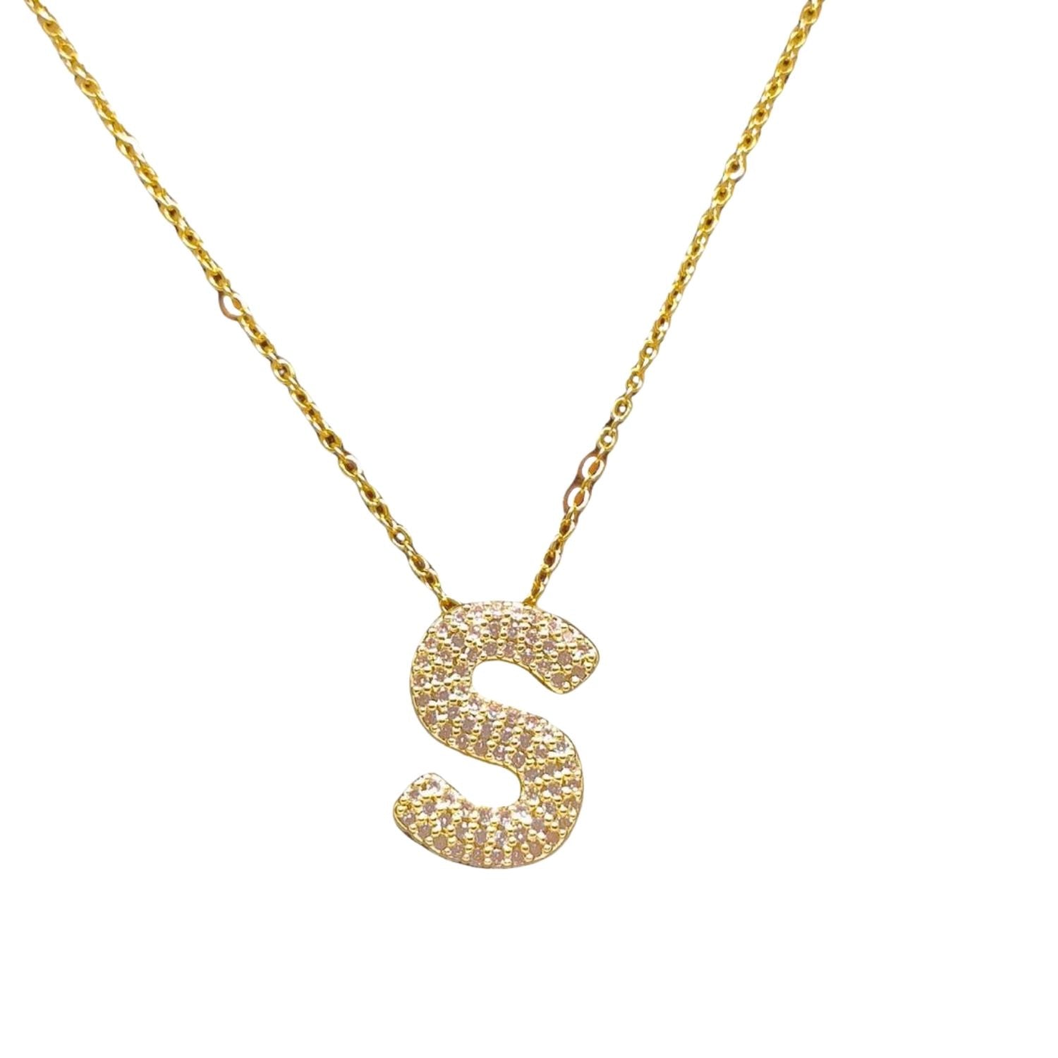 Gold 'S' Alphabet Pendant Necklace with Crystals