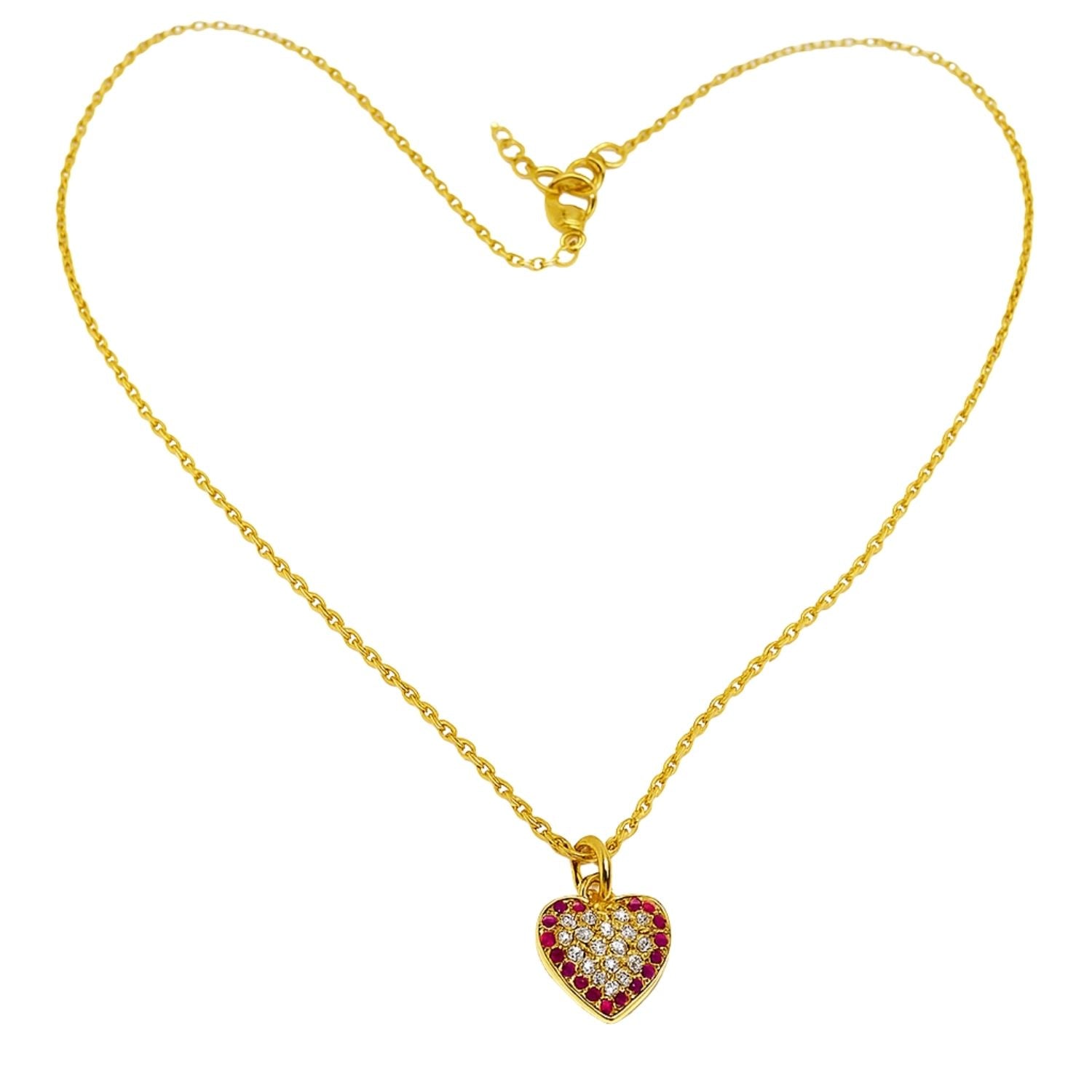 Gold-Tone Heart Pendant Necklace with Ruby & Diamond Accents