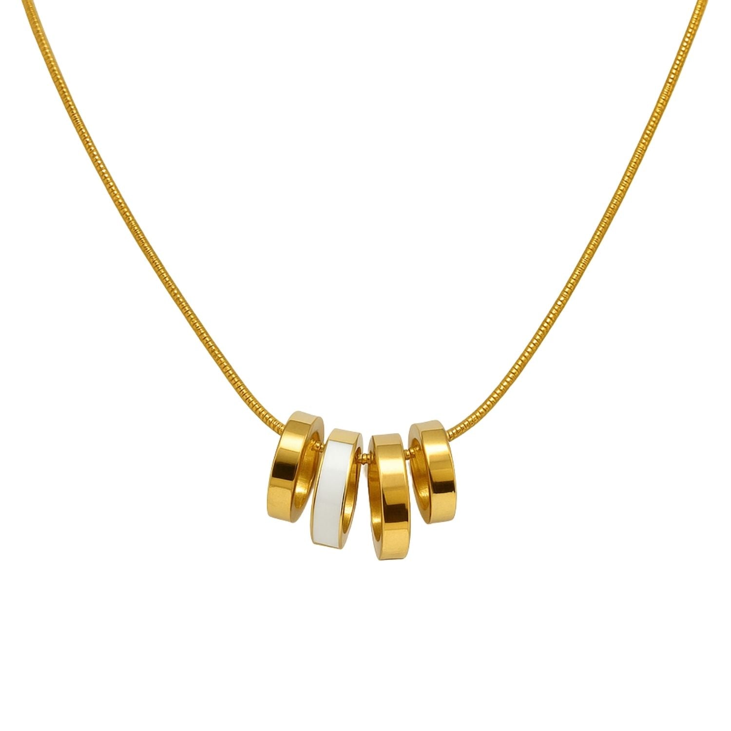 Modern Gold-Tone Multi-Ring Pendant Necklace
