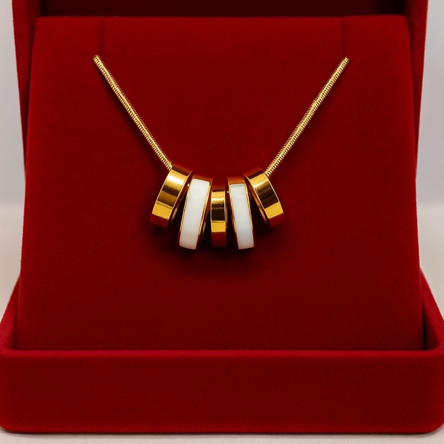 Modern Gold-Tone Multi-Ring Pendant Necklace