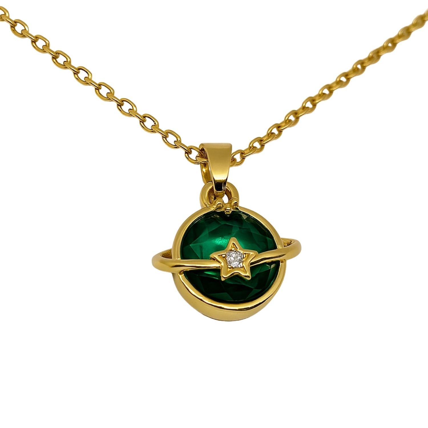 Celestial Charm Green Planet Pendant for Women