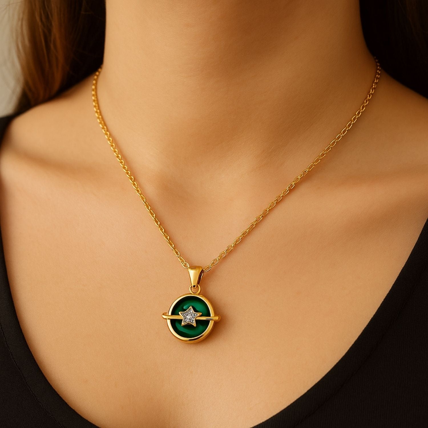Celestial Charm Green Planet Pendant for Women