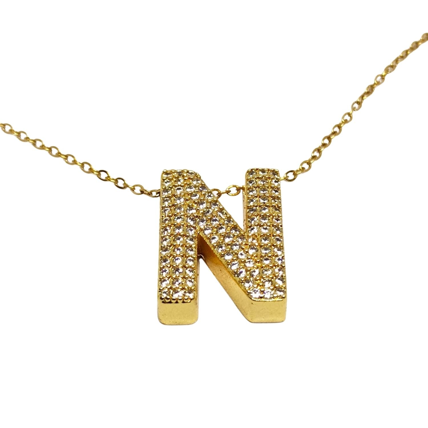 Personalized Charm – Gold “N” Initial Pendant with Crystals