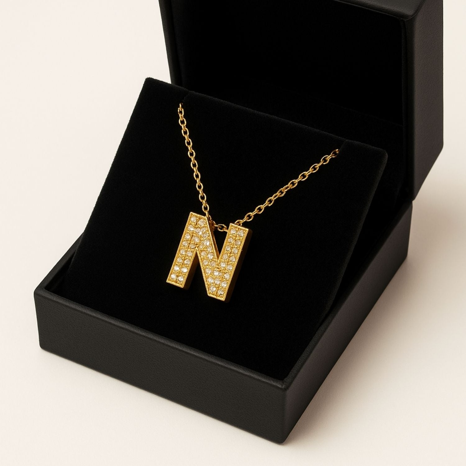 Personalized Charm – Gold “N” Initial Pendant with Crystals