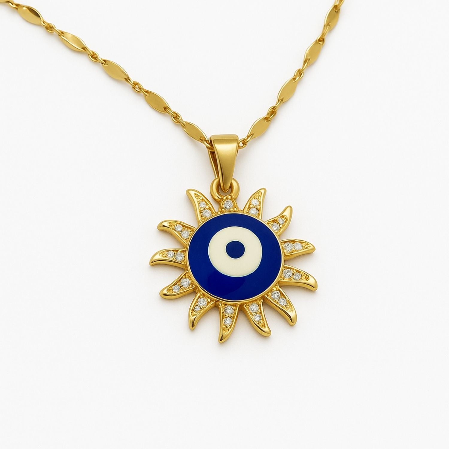 Evil Eye Sun Charm Pendant – Gold-Plated Necklace