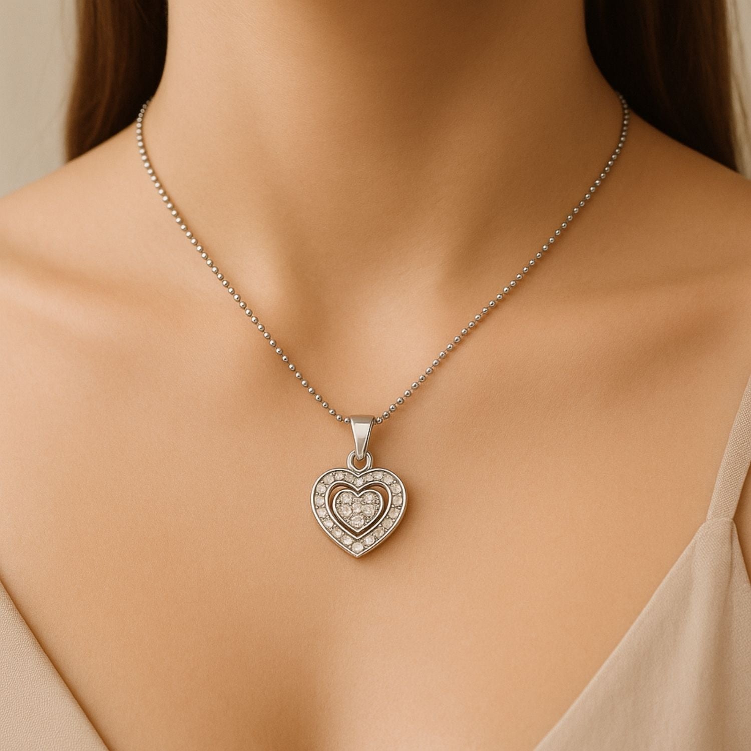 Double Heart Pendant Necklace – Sterling Elegance