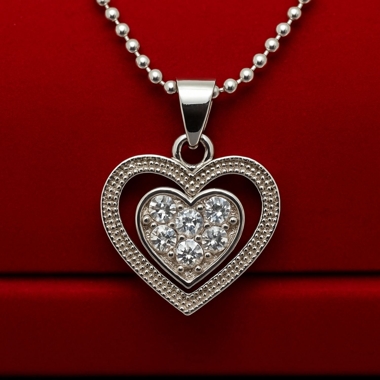 Double Heart Pendant Necklace – Sterling Elegance