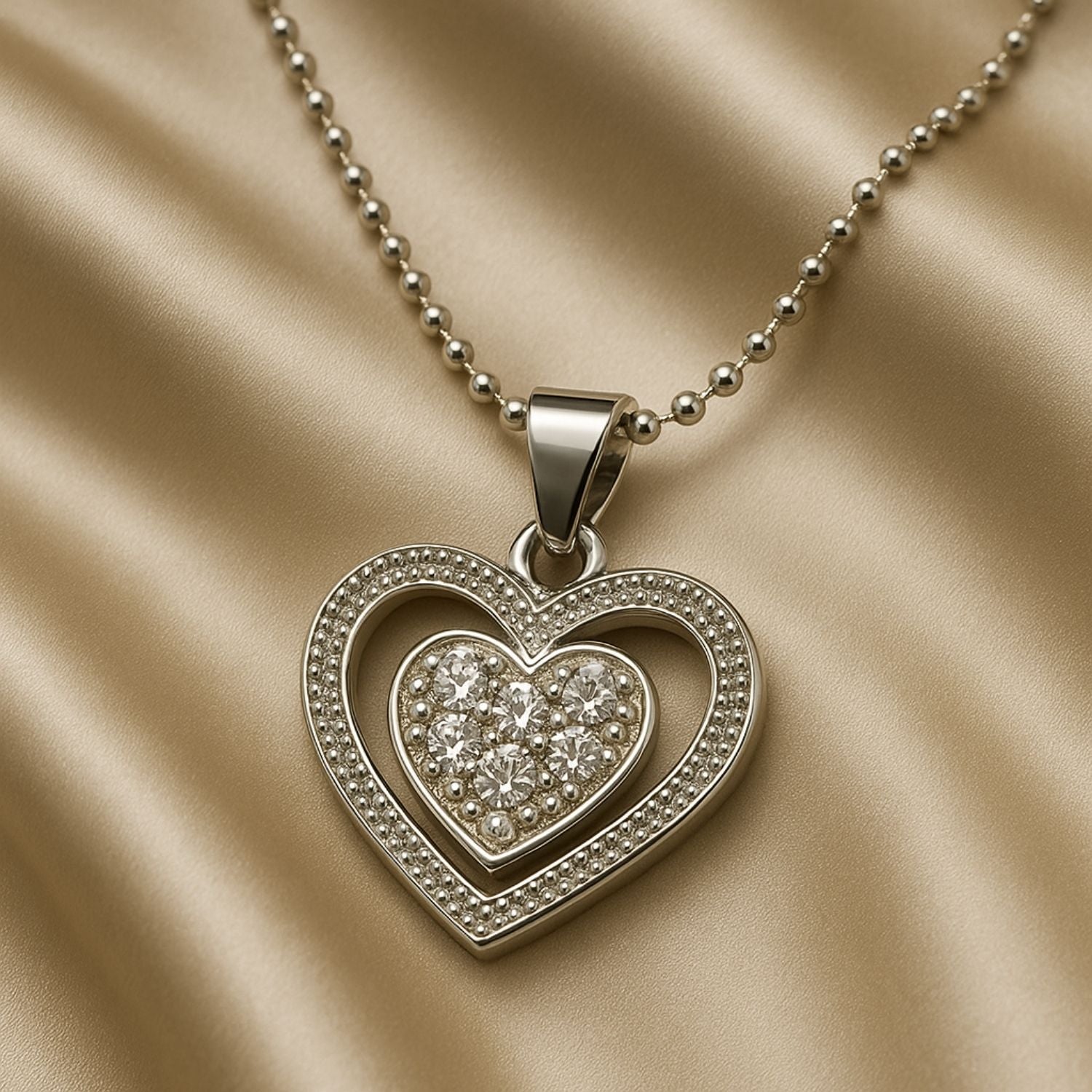 Double Heart Pendant Necklace – Sterling Elegance