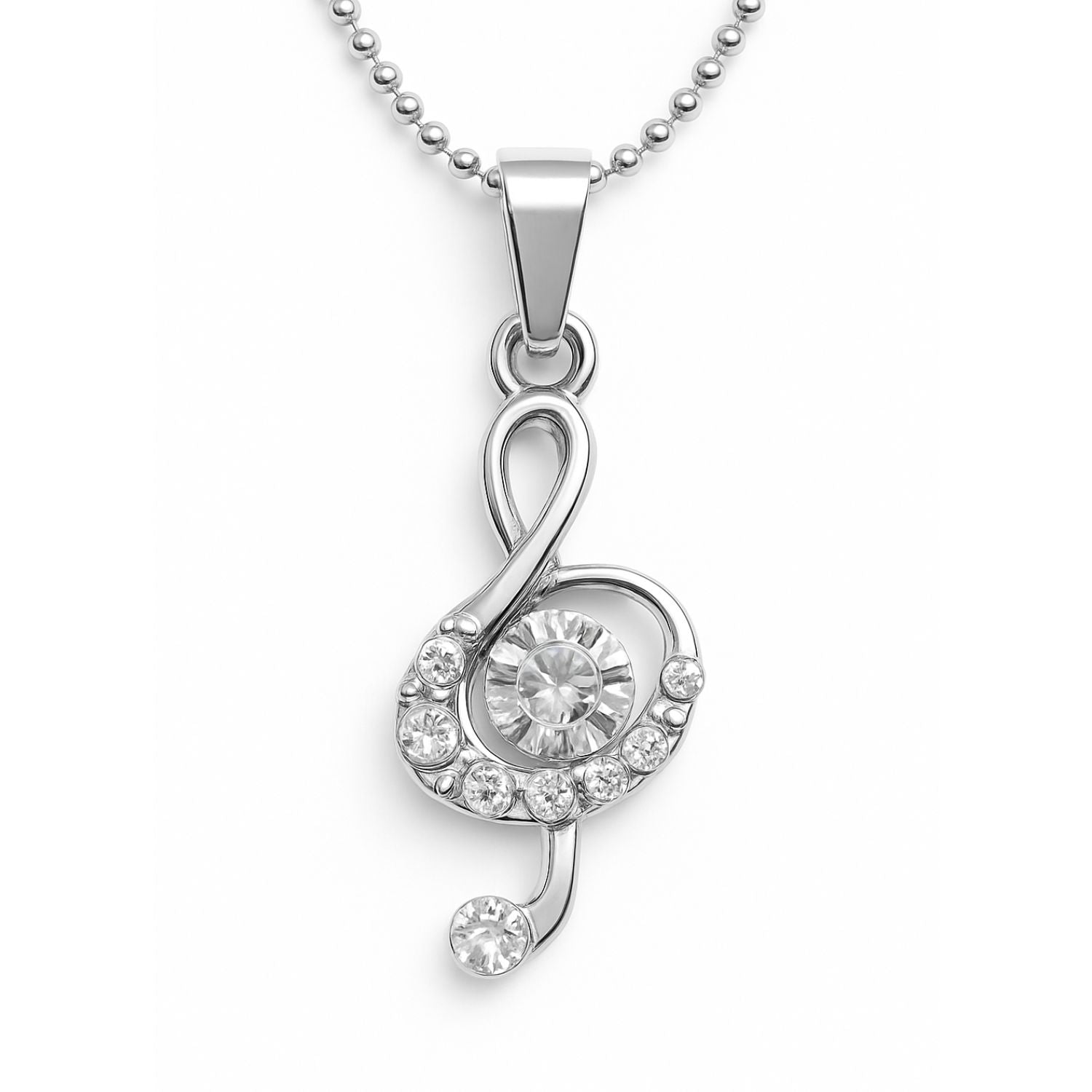 Melody in Silver – Crystal Treble Clef Pendant
