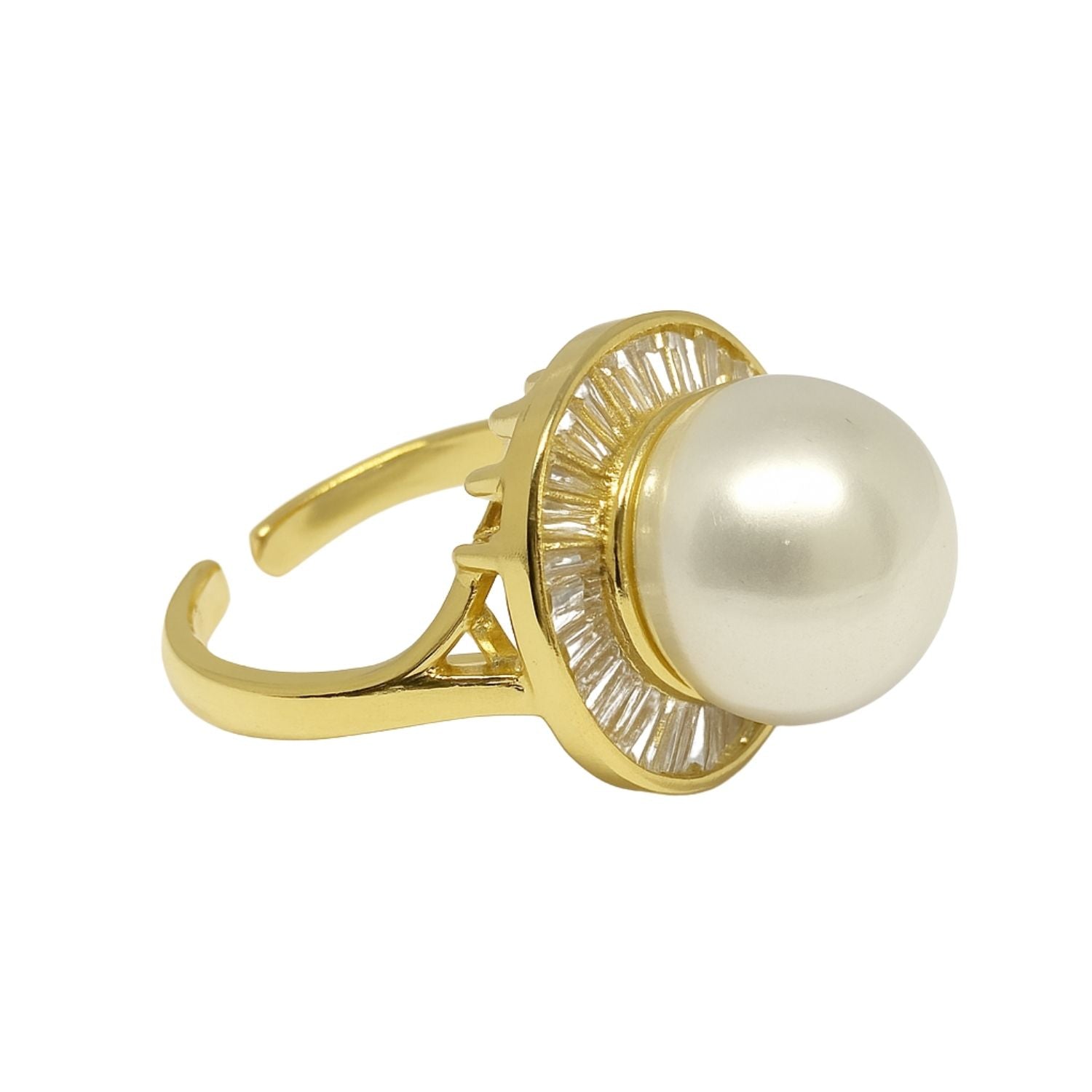 Gold Pearl Statement Ring – Adjustable Elegant Cocktail Ring for Women & Girls