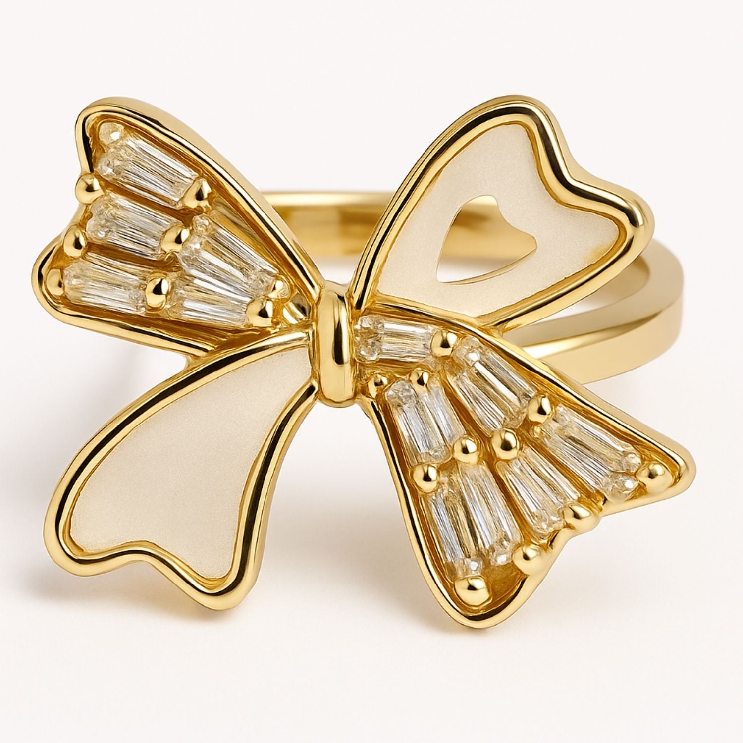 Crystal Bow Ring – Gold-Plated Adjustable Statement Ring for Women & Girls