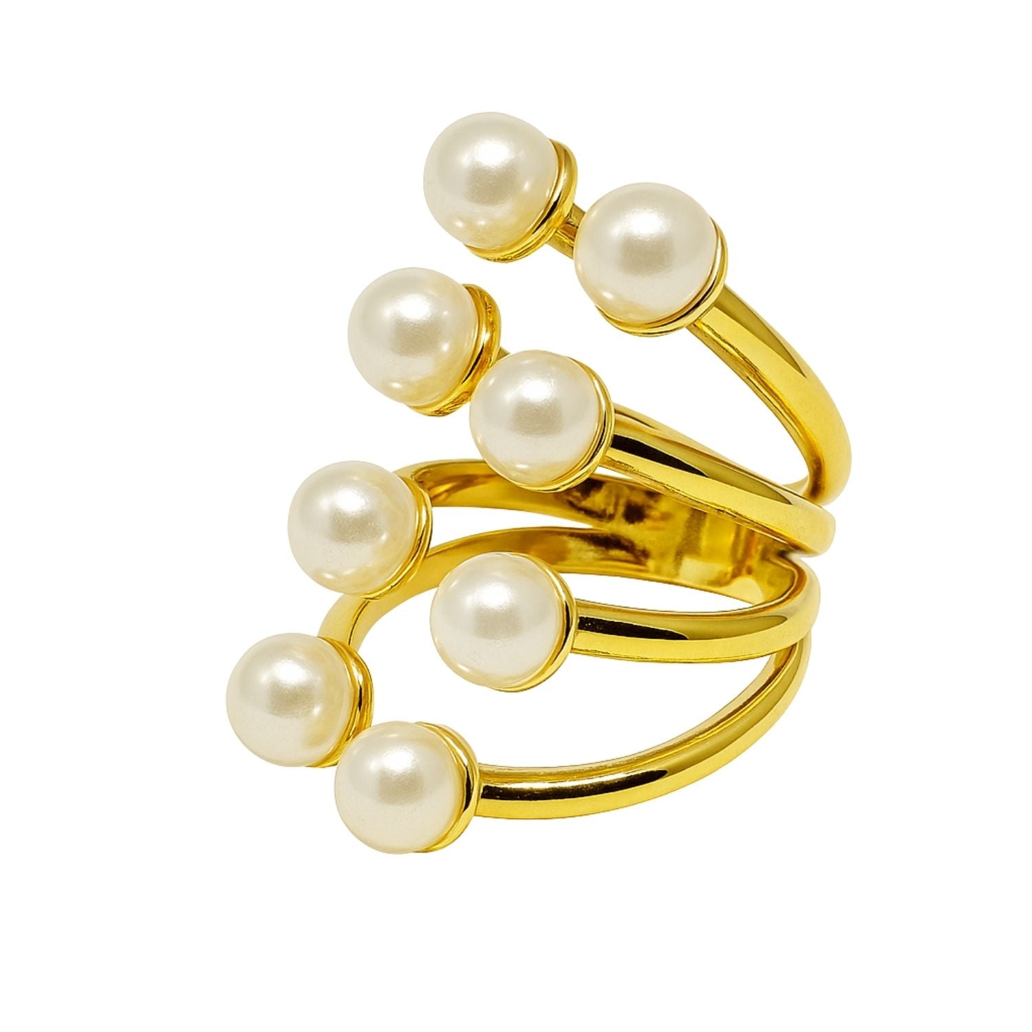 Multi-Band Pearl Statement Ring(Adjustable) – Gold-Plated Layered Ring for Women & Girls