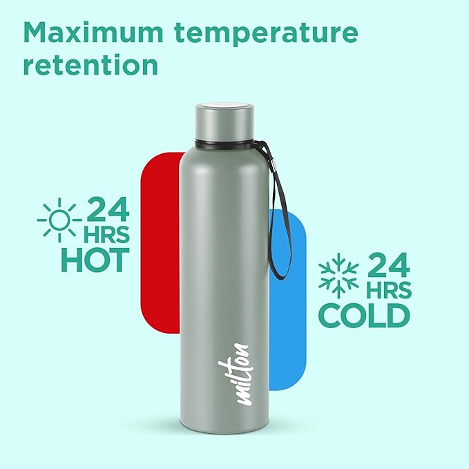 Milton Aura 1000 Thermosteel Water Bottle 1050 ml, 24 Hr Hot and Cold I Leak Proof Lid, ISI Certified I Vacuum Insulated I for Office, Gym, School