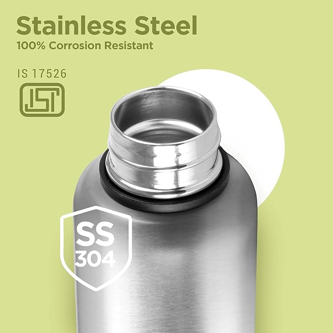 Milton Aura 1000 Thermosteel Water Bottle 1050 ml, 24 Hr Hot and Cold I Leak Proof Lid, ISI Certified I Vacuum Insulated I for Office, Gym, School