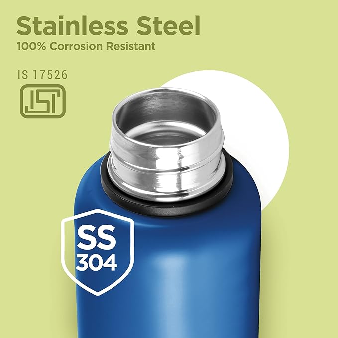 Milton Aura 1000 Thermosteel Water Bottle 1050 ml, 24 Hr Hot and Cold I Leak Proof Lid, ISI Certified I Vacuum Insulated I for Office, Gym, School