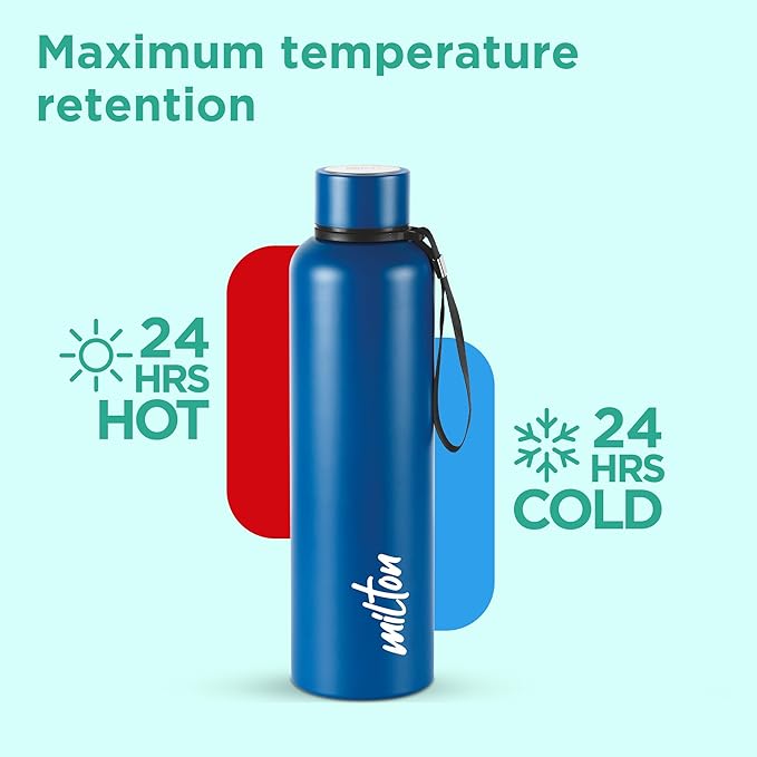 Milton Aura 1000 Thermosteel Water Bottle 1050 ml, 24 Hr Hot and Cold I Leak Proof Lid, ISI Certified I Vacuum Insulated I for Office, Gym, School
