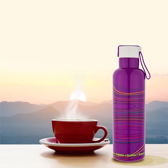 Dubblin Bang Bang Stainless Steel Double Wall Vacuum Insulated BPA Free Water Bottle with Anti Skid Bottom & Leak Proof Lid, Sports Thermos Flask Keeps Hot 12 Hours, Cold 24 Hours(900ml)