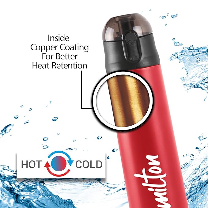 Milton New Crown 900 Thermosteel Water Bottle 750 ml with One Touch Safety Lock, 24 Hours Hot and Cold, Leak Proof Lid, ISI Certified I Vacuum Insulated I for Office, Gym, School