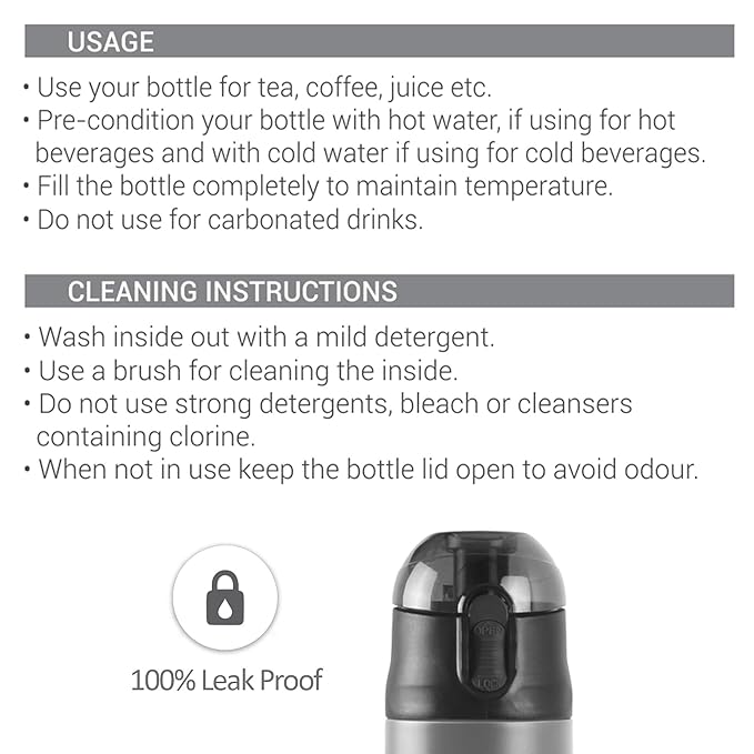 Milton New Crown 900 Thermosteel Water Bottle 750 ml with One Touch Safety Lock, 24 Hours Hot and Cold, Leak Proof Lid, ISI Certified I Vacuum Insulated I for Office, Gym, School