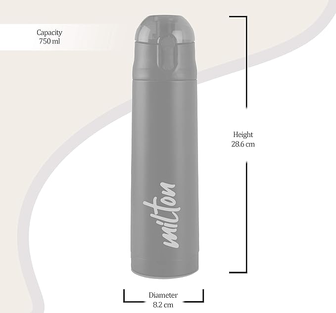 Milton New Crown 900 Thermosteel Water Bottle 750 ml with One Touch Safety Lock, 24 Hours Hot and Cold, Leak Proof Lid, ISI Certified I Vacuum Insulated I for Office, Gym, School