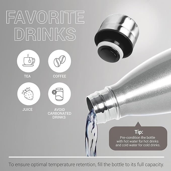 Milton Duo DLX 500 Thermosteel Water Bottle 750ml, 24 Hr Hot and Cold I Leak Proof Lid, ISI Certified I Vacuum Insulated I for Office, Gym, School I Silver