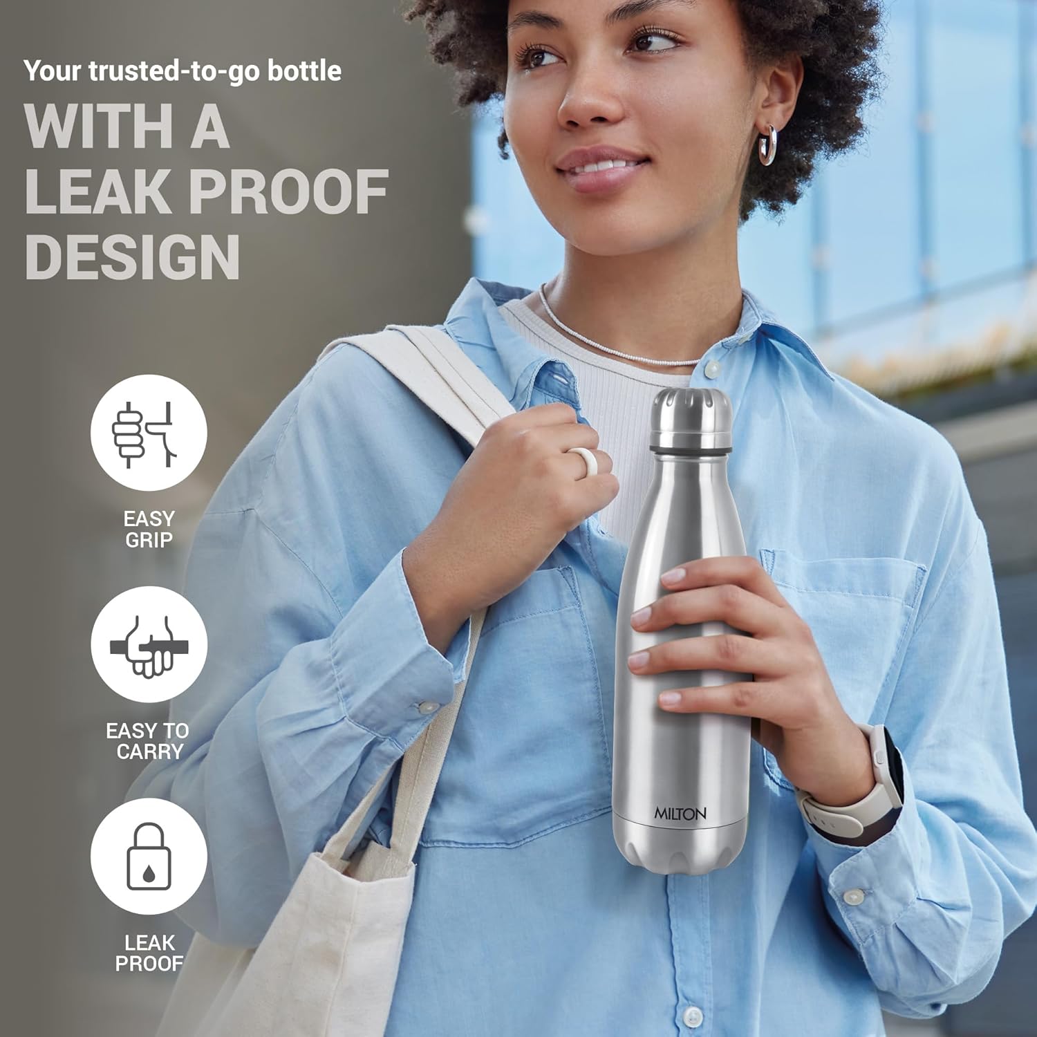 Milton Duo DLX 500 Thermosteel Water Bottle 750ml, 24 Hr Hot and Cold I Leak Proof Lid, ISI Certified I Vacuum Insulated I for Office, Gym, School I Silver